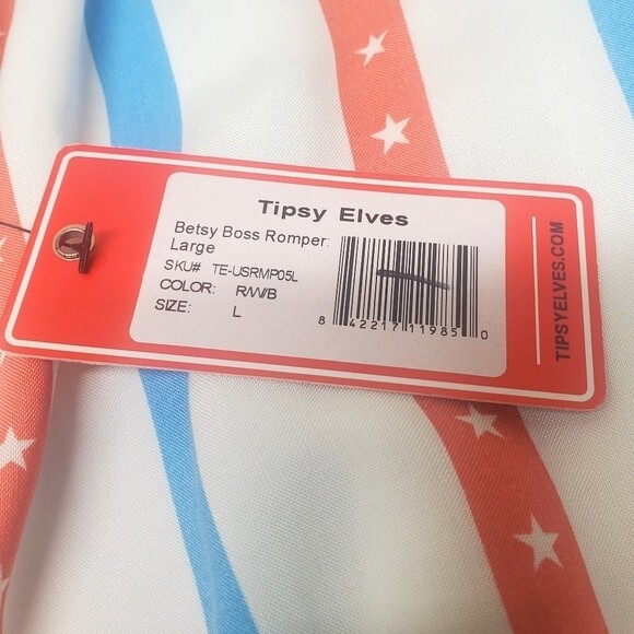 TIPSY ELVES Patriotic Design Red & Blue Stripes Short Romper Size L - Picture 4 of 6